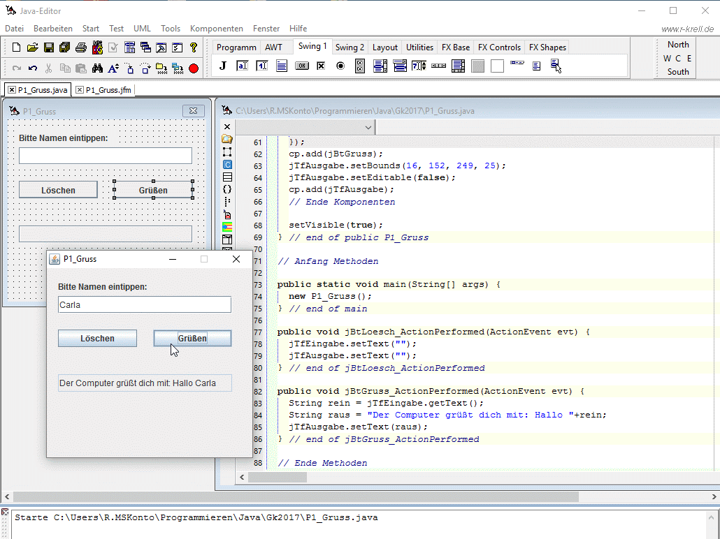 Ansicht Java-Editor mit selbst geschriebenen Methoden