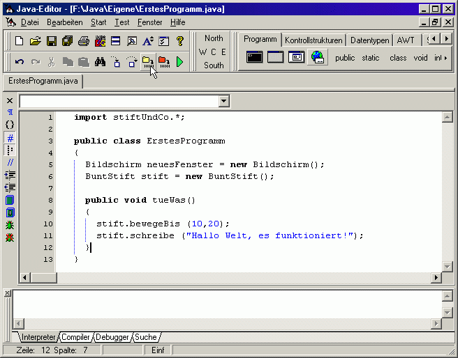 ErstesProgramm im Java--Editor