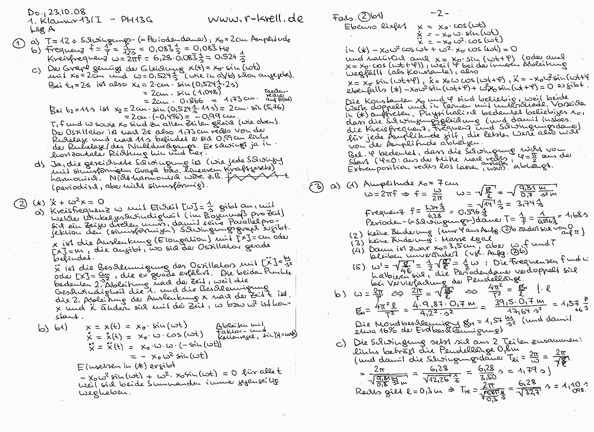 1. Klausur im Grundkurs 13 -- Lösungen Seiten 1 und 2