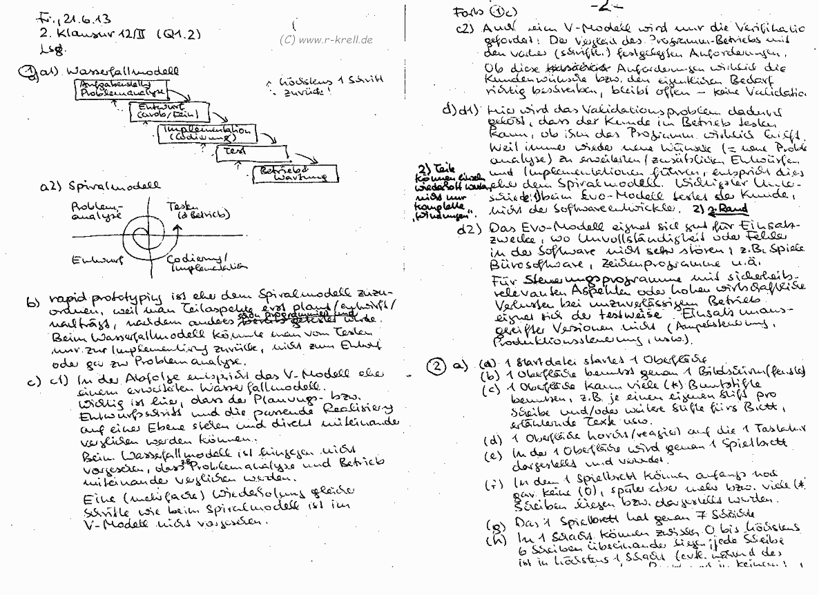 handschriftl. Klausurlösung, Seiten 1 und 2