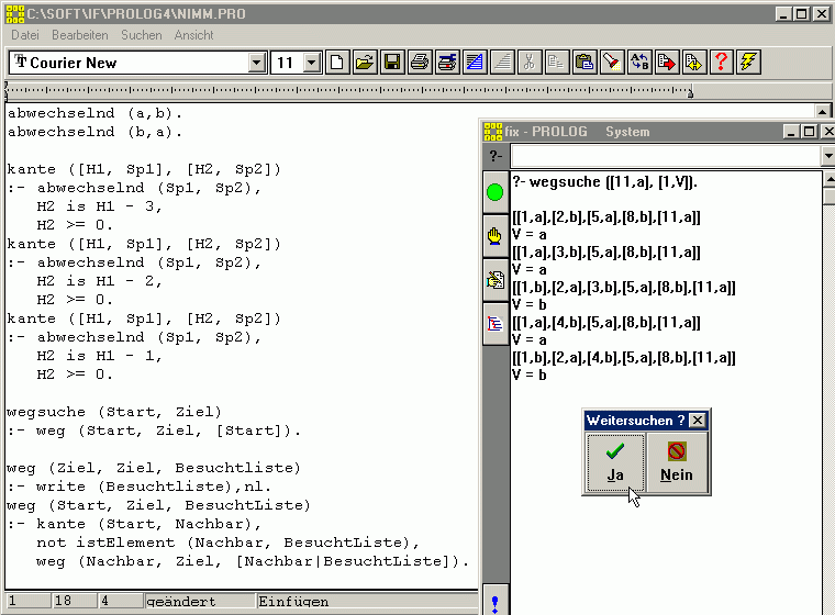 Nimm-Spiel in fix-Prolog (Bildschirmfoto)