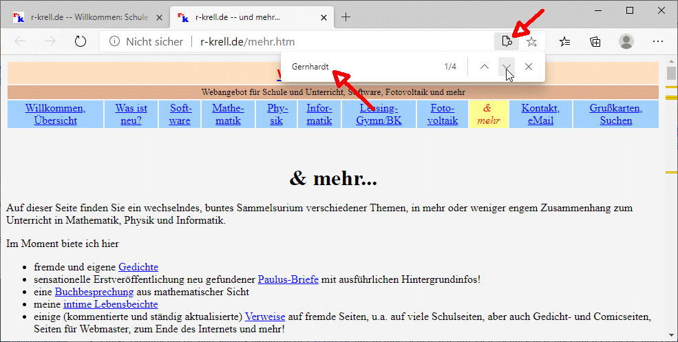 Beispiel einer Seitensuche mit dem Internet-Explorer